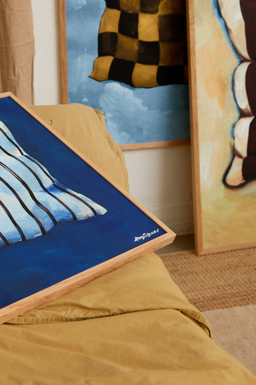 Thin stripe pillow aqua
