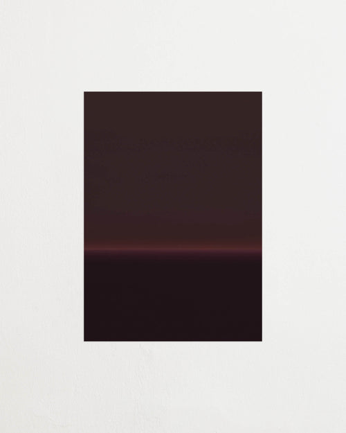 Art print with an abstract spray painting of a dark sky in deep purple tones. Featured against a light background.