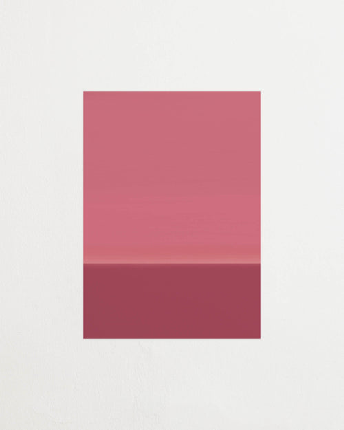 Art print with an abstract spray painting of a sky in deep pink-lilac tones. Featured against a light background.