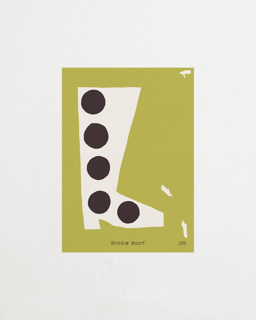 Close-up of the print showing dark circular shapes on a white geometric form