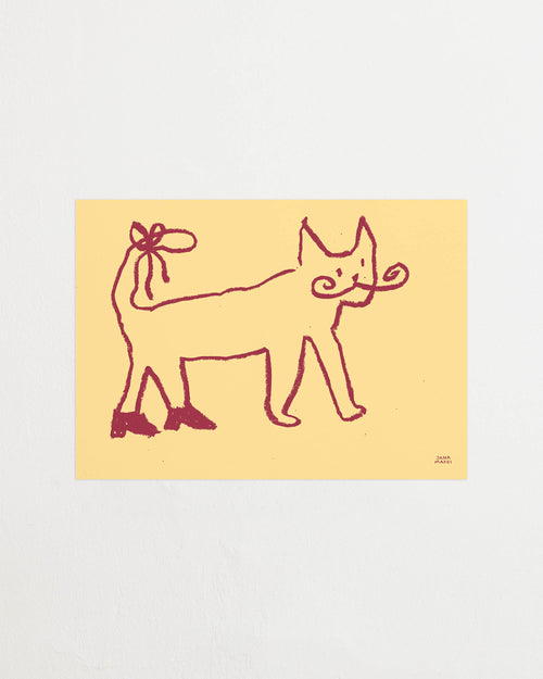 Close-up of the yellow print showing red line drawing details