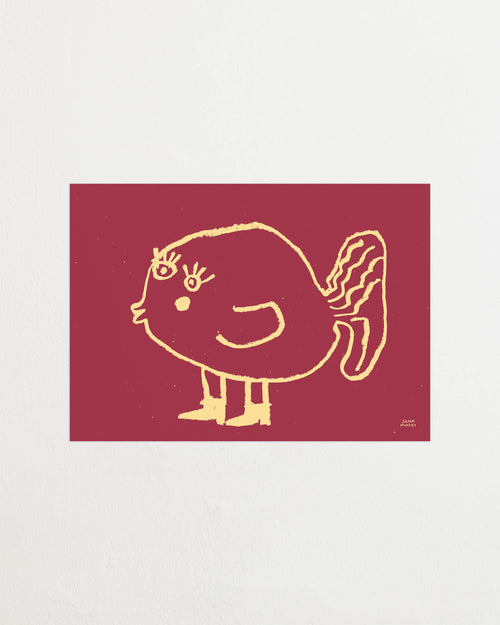 Close-up of the red print showing yellow line drawing details