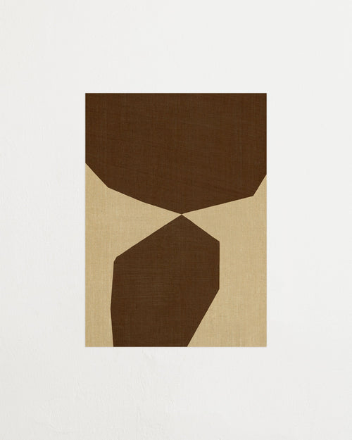 Abstract art piece with brown and beige geometric shapes on a white background