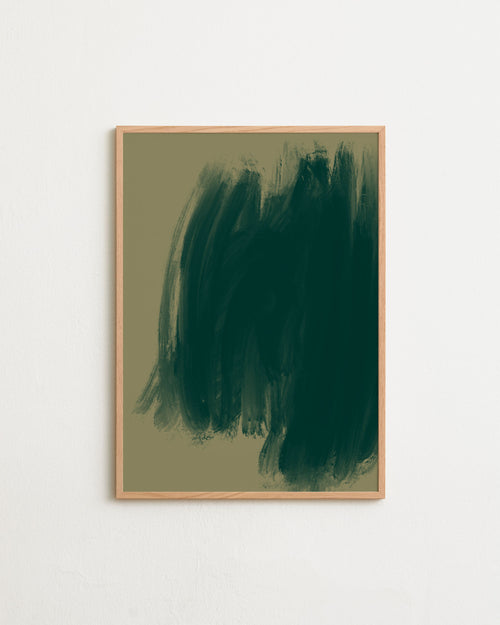 Abstract green brushstroke design on a beige background