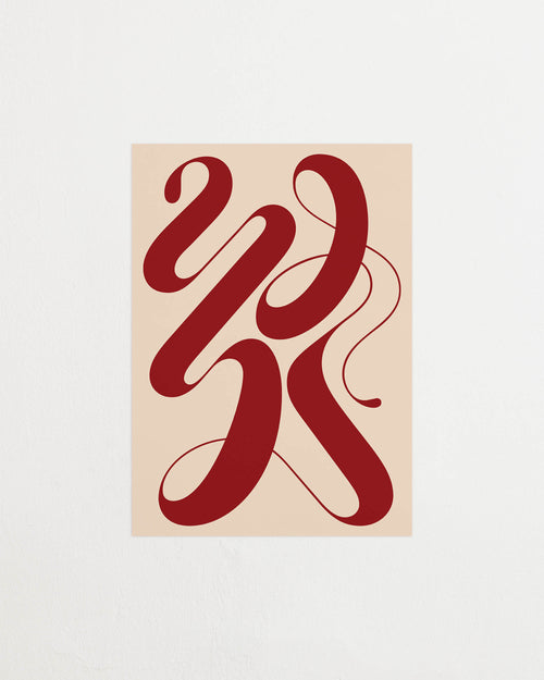 Art print featuring exploratory organic forms emerging in beige and red. Featured against a light background.